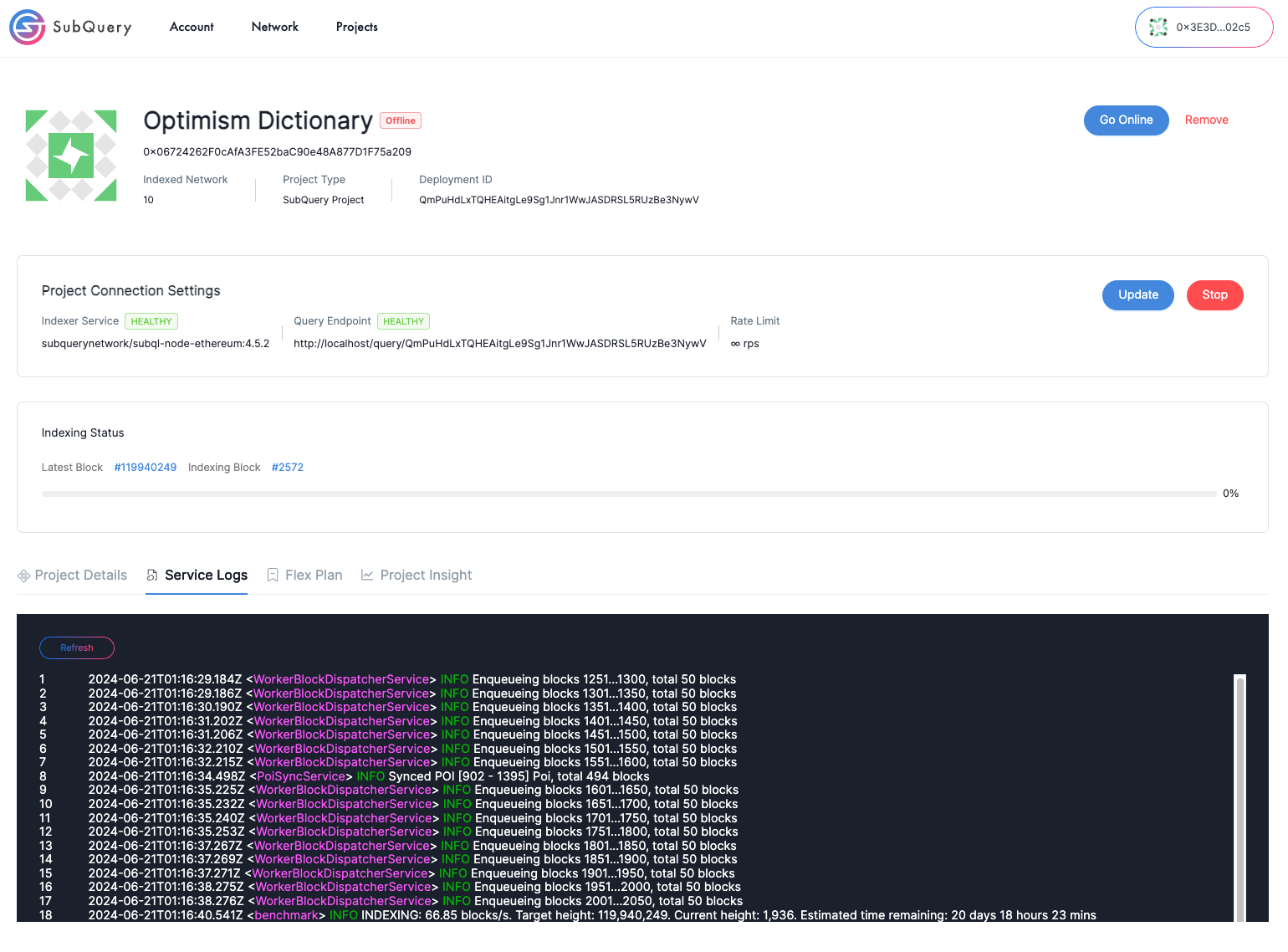 Node Operator Service Log